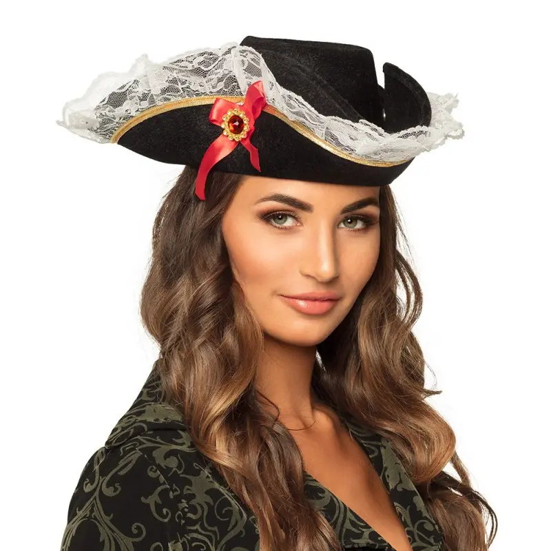 CHAPEAU TRICORNE DE PIRATE NOIR