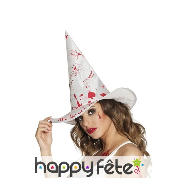 CHAPEAU SORCIERE BLANC TACHE DE SANG