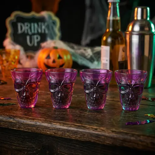 4 VERRES A LIQUEUR TETE  DE MORT MAUVE